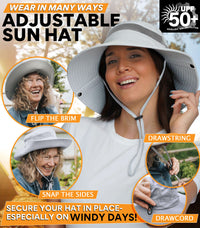 GearTop Navigator Series UPF 50+ sun hat featuring adjustable drawcords, snap-up sides, flip brim styling, and a secure chin strap for windy outdoor adventures.