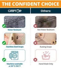 GearTOP Navigator Series sun hat compared to others: water resistant, stainless snaps, machine washable at 30°C, won’t rust or require hand washing.