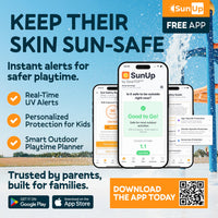 GearTOP SunUp app showing real-time UV alerts, personalized sun safety recommendations, and outdoor planning tools to help protect kids during playtime.