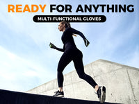 Athlete wearing GearTop Touch Screen Reflective Running Gloves designed for running, training, commuting, hiking, cycling, and other outdoor activities in cool weather.