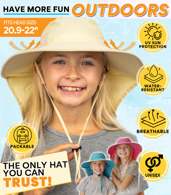 GearTOP Kids Sun Hats with UV Protection for Boys & Girls Sun Hat - Kids Safari  Hat Wide Brim Bucket Hat for Fishing & Safari 