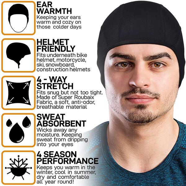 TrailHeads Helmet Liner and Skull Cap for Men - Black