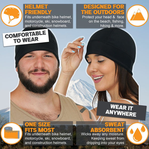 Cool Black Skull Cap Helmet Liner Running Beanie