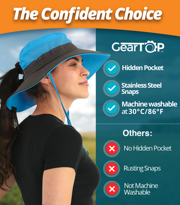 Navigator Ponytail Series Sun Protection Hat with UPF 50+ - Women Bucket Hats with UV Protection for Hiking Beach Hats