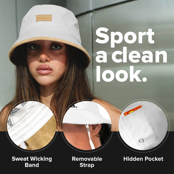 Suede Bucket Hat for Men & Women – Packable Wide Brim Sun Hat with Hidden Pocket & Removable Strap
