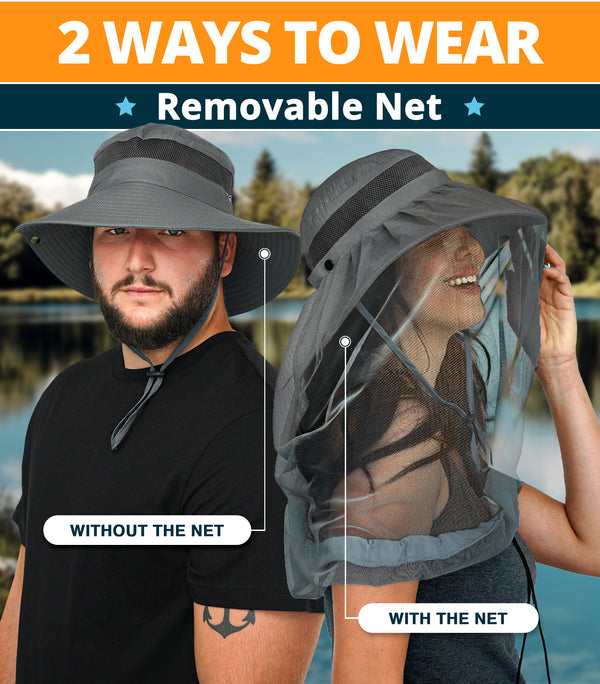 Removable Mosquito Head Net Sun Hat Bee Keeper Safari Fishing Hats Outdoor  Men