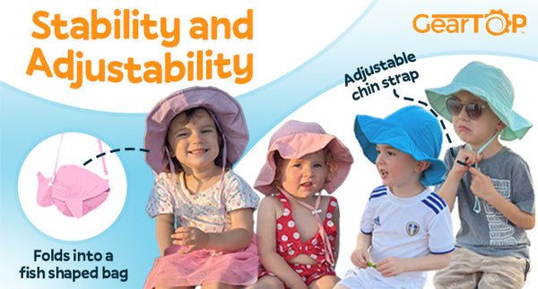 Sun Protection Hat for Kids with UPF 50+ - Safety Headgear - Ariel Foldable, Water-resistant, Adjustable Hat Fish Design