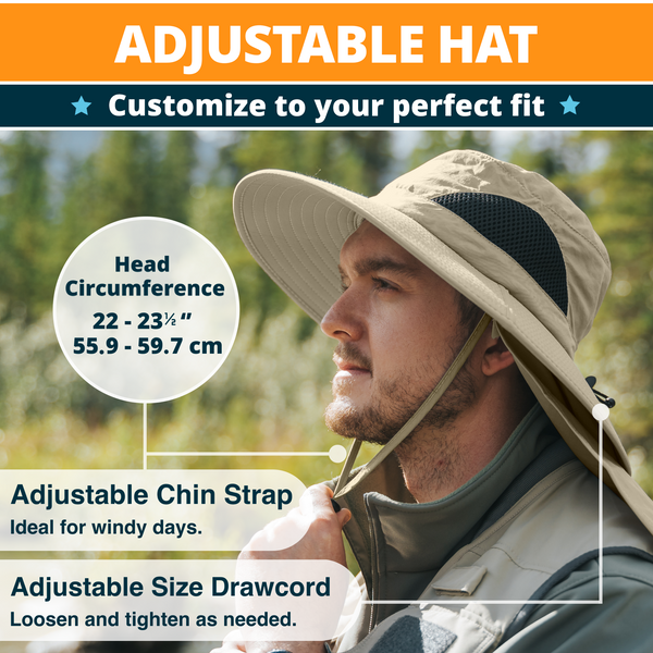 Large Head Hiking Hat For Men Chinstrap