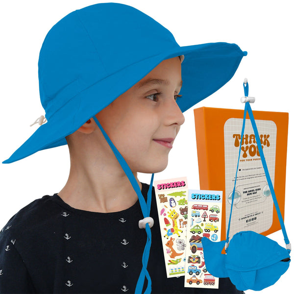 Sun Protection Hat for Kids with UPF 50+ - Safety Headgear - Ariel Foldable, Water-resistant, Adjustable Hat Fish Design