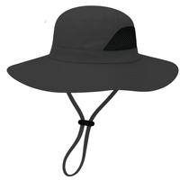 GearTOP Discoverer Air Series dark gray wide brim sun protection hat with UPF 50+, breathable mesh ventilation panels, adjustable chin strap, and lightweight quick-dry nylon for hiking, fishing, gardening, and outdoor adventures.
