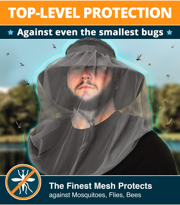 GearTop Explorer Series wide brim sun hat with ultra-fine mosquito net shielding the face from mosquitoes, flies, bees, and other biting insects while remaining breathable and comfortable outdoors.