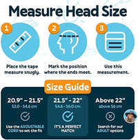 Size guide graphic showing how to measure a child’s head for the GearTOP kids sun hat, designed with an adjustable drawcord to fit head sizes from 20.9 to 22 inches.