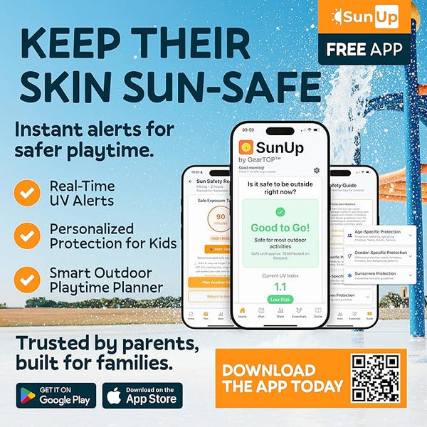 GearTOP SunUp is a free mobile app offering instant UV alerts, personalized sun safety, and outdoor playtime planning for kids and families.