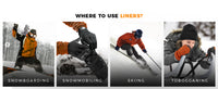 GearTop touchscreen glove liners worn under winter gloves for skiing, snowboarding, snowmobiling, and tobogganing, providing warmth while maintaining phone accessibility.