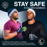 GearTop reflective running gloves improve visibility during both daytime and nighttime activities with reflective panels that help runners stay seen in low-light environments.