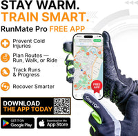 GearTop reflective running gloves paired with the RunMate Pro app to help runners plan routes, track progress, recover smarter, and stay warm during cold-weather training.