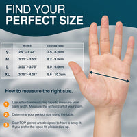 GearTop Touch Screen Reflective Running Gloves size chart showing hand measurement instructions and glove sizing guide for men and women to achieve the best fit.