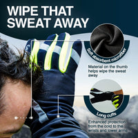 GearTop Touch Screen Reflective Running Gloves with soft microfiber thumb to wipe away sweat, moisture-wicking fabric, and extended cuffs for added warmth during cold-weather running and cycling.