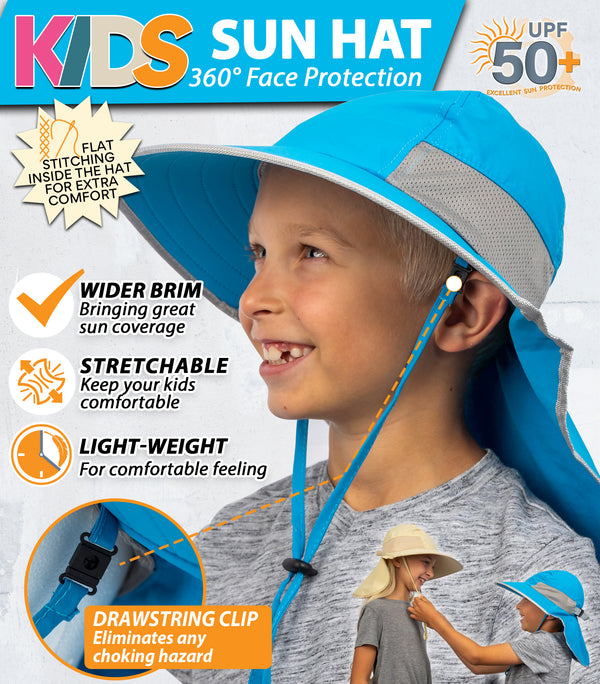 GearTOP Fishing Hat for Kids, Sun Hat with UV Protection blue 5-13 years