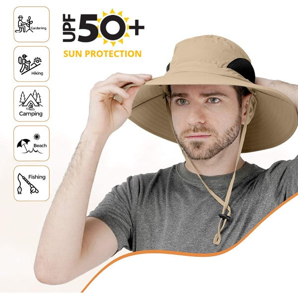 GearTOP UPF 50+ Safari Hat & Bucket Hat Men & Women Sun Hats Fishing,  Hiking, Beach, Boonie Hat Beige Bundle