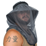 Man wearing the GearTOP Explorer Series dark gray wide brim sun hat with removable mosquito net for maximum protection against insects, dust, wind, and sun exposure.
